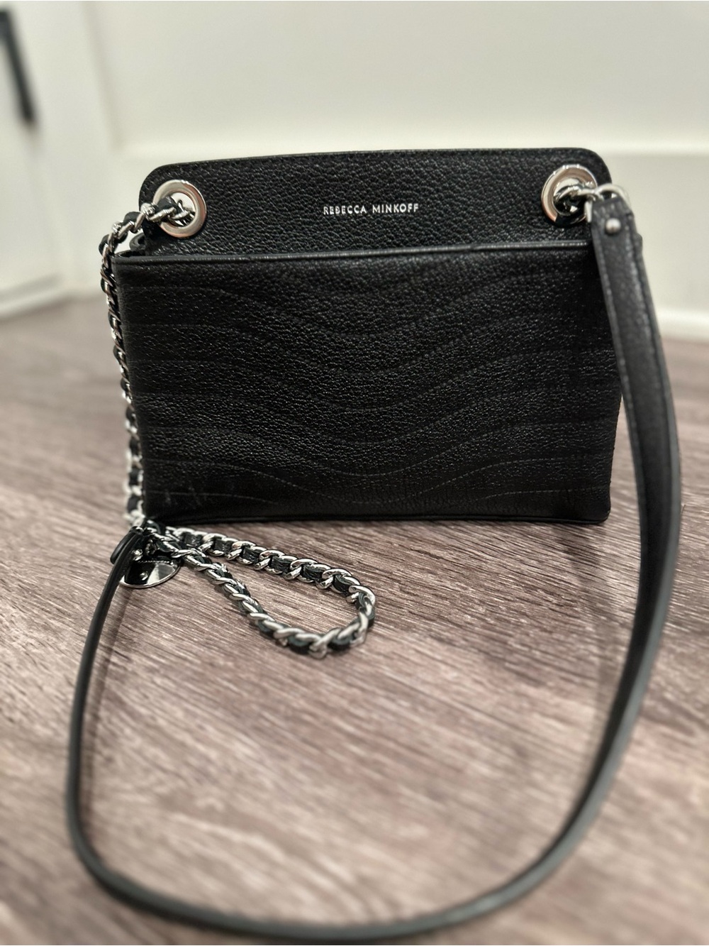 Rebecca Minkoff Black Pebbled Leather Chain Strap Crossbody